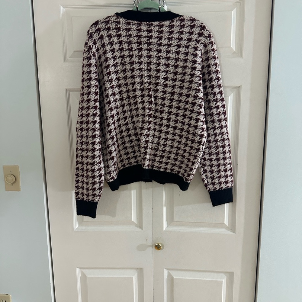 Anthro Maeve Houndstooth Cardigan with Gold buttons - Picture 3 of 6